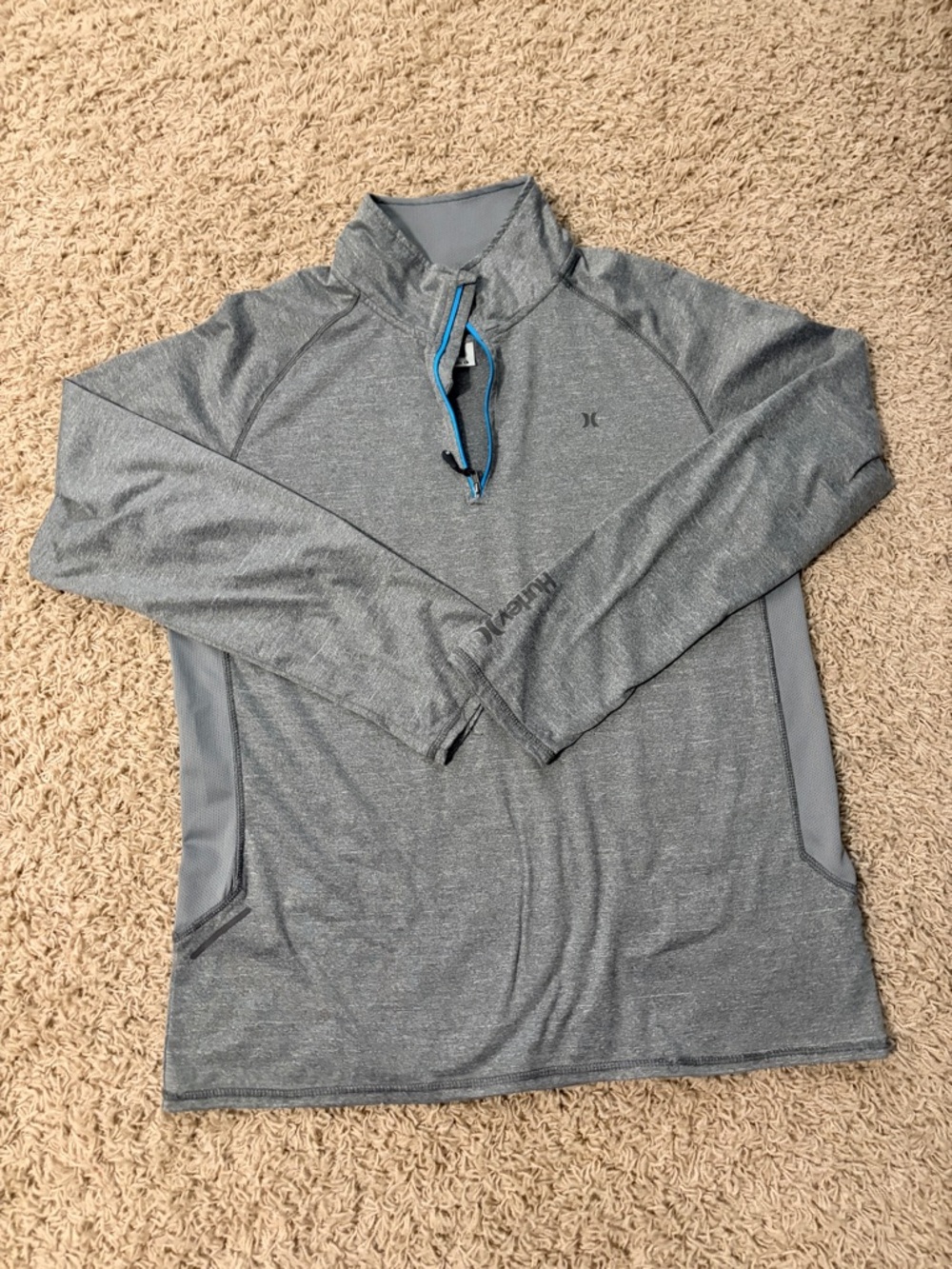 Hurley Gray Pullover with Bright Blue Trim Buckle exclusive- Men XL